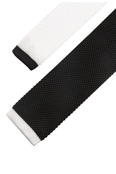 La Pescara Чорний гладкий білий деталізований в'язаний краватка 8207