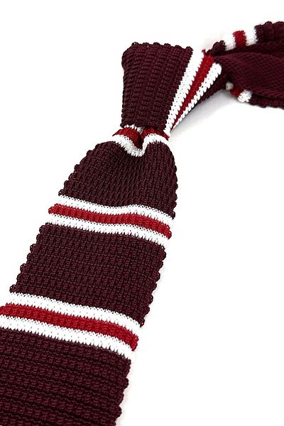 Kravatkolik Claret Red - Red Striped Knitted Tie Knitted 8371