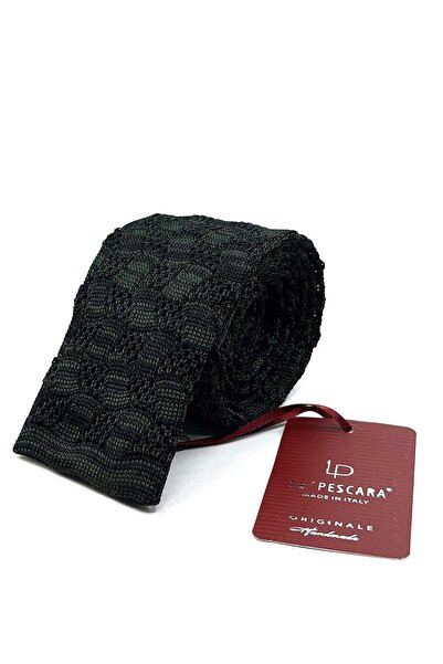 La Pescara Black - Green Motif Pattern Knitted Tie KIR8360