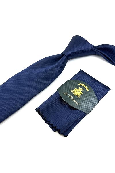 Kravatkolik Navy Blue Dot Pattern Classic Tie with Handkerchief KK11959