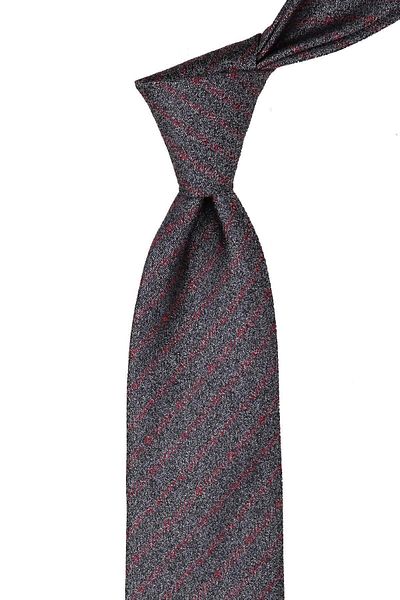 Kravatkolik Men's Gray Line Pattern Classic Necktie with Handkerchief