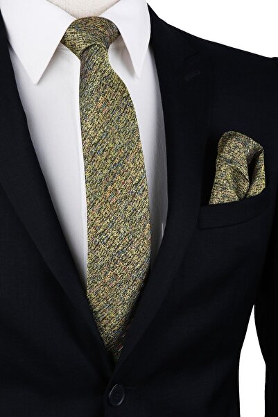 Kravatkolik Kk10037 - Жълта кърпичка с малък десен Класическа вратовръзка