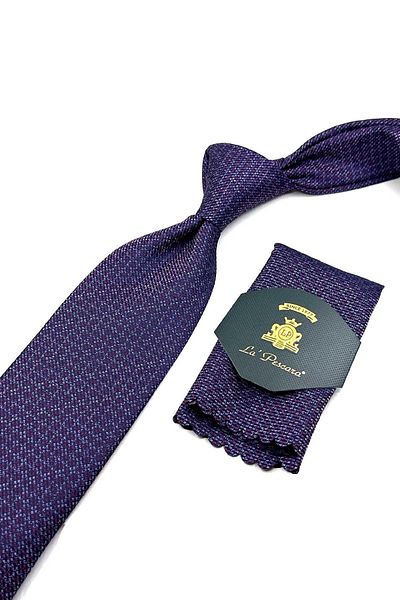 Kravatkolik Navy Blue Dot Patterned Claret Red Handkerchief Tie - KK12580