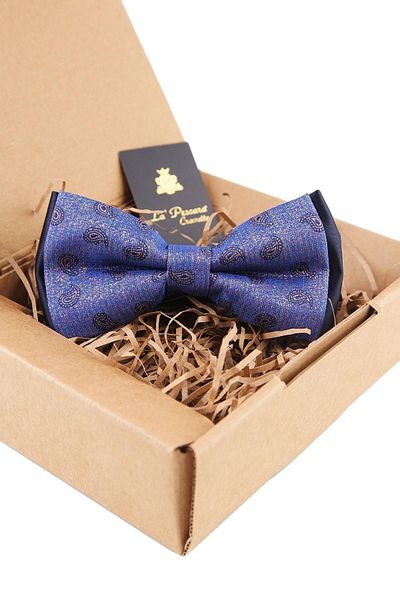 Kravatkolik Men's Blue Shawl Pattern Bow Tie P1540