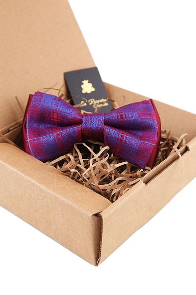 Kravatkolik Men's Burgundy Plaid Pattern Bow Tie P1476