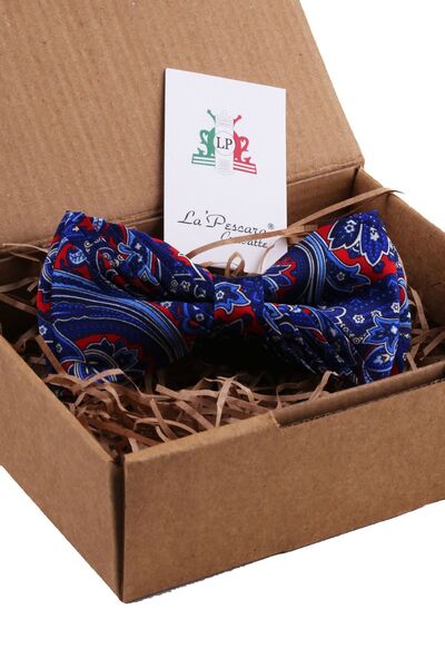 La Pescara Multicolored Motif Pattern Pleated Silk Bow Tie ESB41