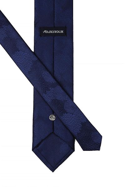 Kravatkolik Navy Blue Flower Pattern Classic Tie with Handkerchief Kk10465