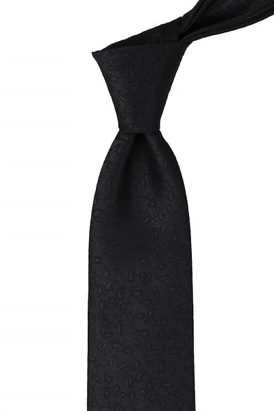 Kravatkolik Black Classic Tie with Self Pattern Handkerchief Kk10687