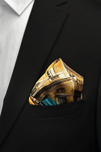 La Pescara Orange Eiffel Tower Motif Men's Pocket Handkerchief Sps530-7