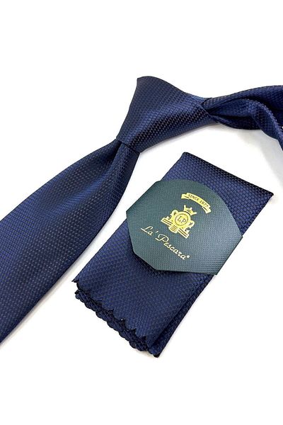 Kravatkolik Navy Blue - Brown Dot Pattern Classic Tie with Handkerchief Kk11146