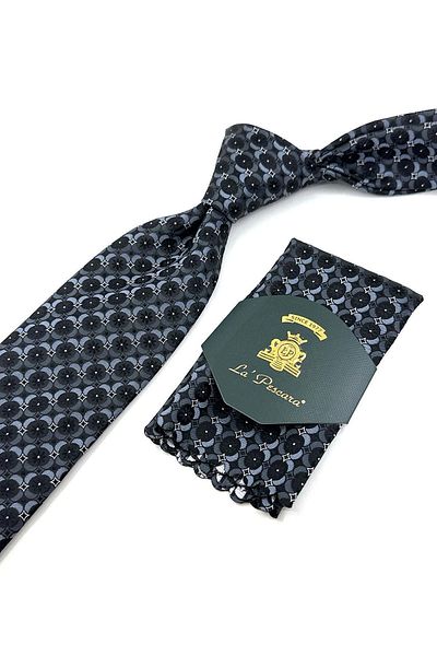 Kravatkolik Smoked Patterned Black Handkerchief Tie - Kk11999