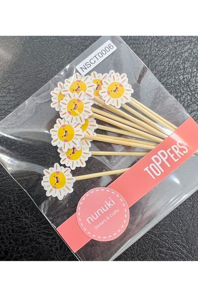 NUNUKİ Cheerful Suns Cocktail Toothpicks 12Pcs 7cm Cupcake Presentation Toothpicks Party Decoration Heart Cake Topper Nsct0006