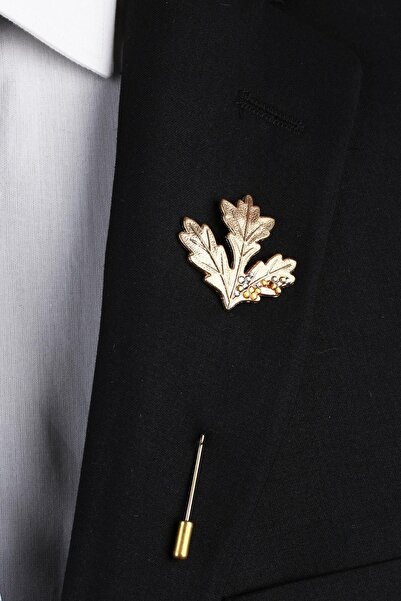 La Pescara Altın Renk Yaprak Motif Yaka İğnesi YI276