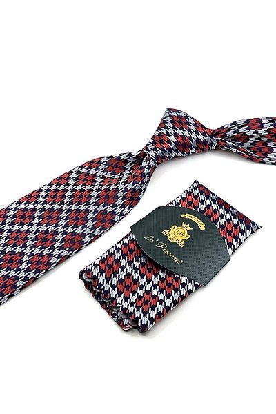 Kravatkolik Orange - White Motif Pattern Classic Necktie with Handkerchief KK12029
