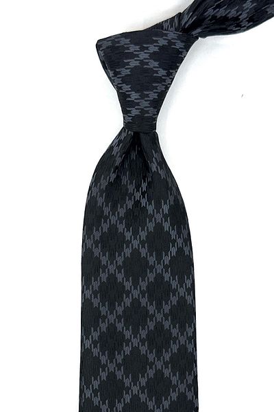 Kravatkolik Black - Smoked Motif Pattern Classic Necktie with Handkerchief KK12022