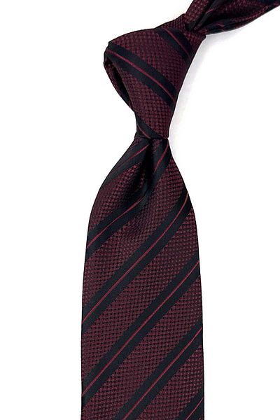 Kravatkolik Claret Red Black Striped Tie with Handkerchief - KK12699