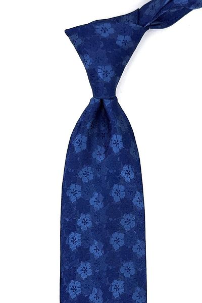 Kravatkolik Navy Blue Flower Pattern Classic Tie with Handkerchief Kk11308