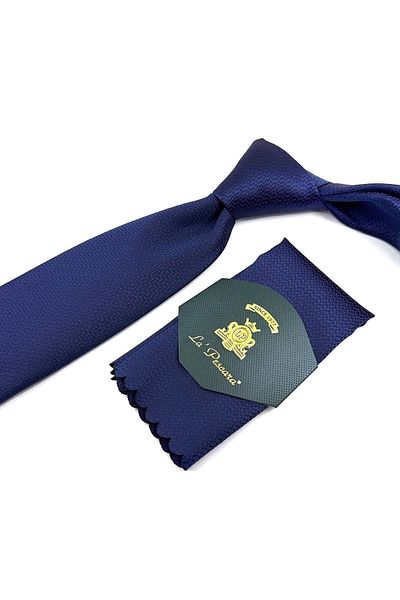Kravatkolik Navy Blue Dot Pattern Classic Tie with Handkerchief Kk11296