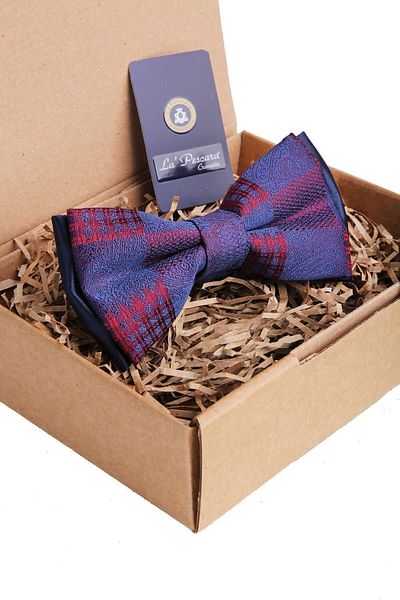 Kravatkolik Navy Blue Motif Pattern Bow Tie P919