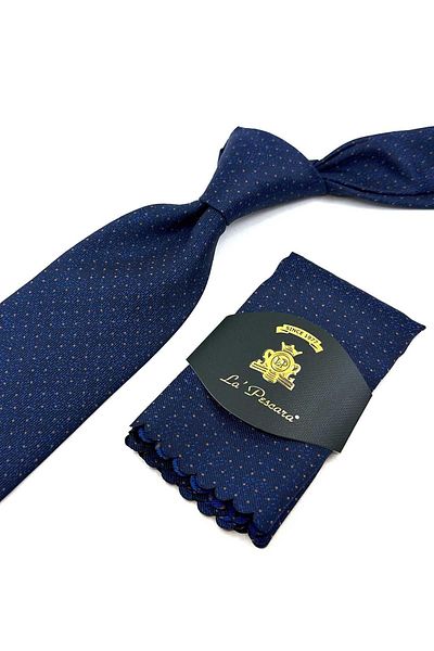 Kravatkolik Navy Blue Dot Pattern Classic Tie with Handkerchief KK12480