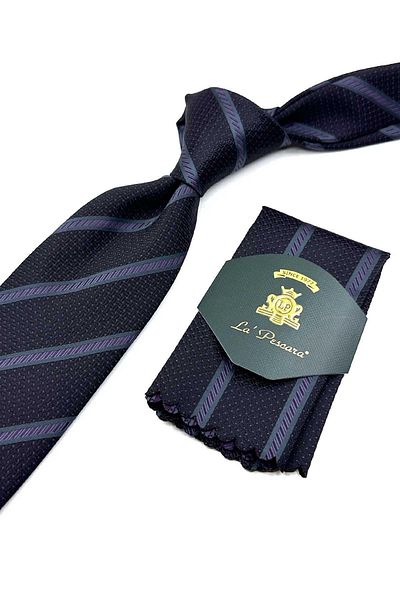 Kravatkolik Black Striped Tie with Handkerchief - KK12622