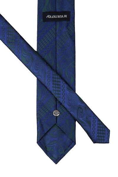 Kravatkolik Green - Navy Blue Shawl Pattern Classic Tie with Handkerchief Kk9503