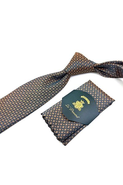 Kravatkolik Saffron Small Pattern Classic Tie with Handkerchief Kk11284