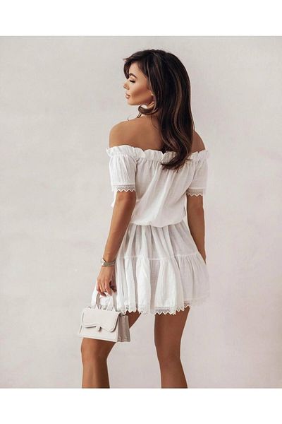 modakyra Γυναικείο φόρεμα με δαντέλα Madonna Collar Detailed Ayrobin Fabric - Πολύχρωμο