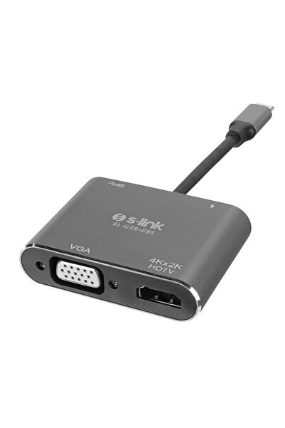 Genel Markalar S-link SL-USB-C85 4 in 1 Type C to, PD+HDMI+VGA+USB3.0 Çeviric...