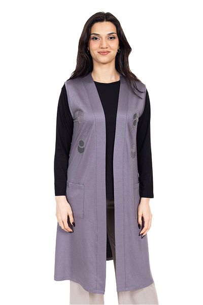 Mutlu City Middle Age Laser Printed - Pocketed Lycra Women's Long Vest 24202