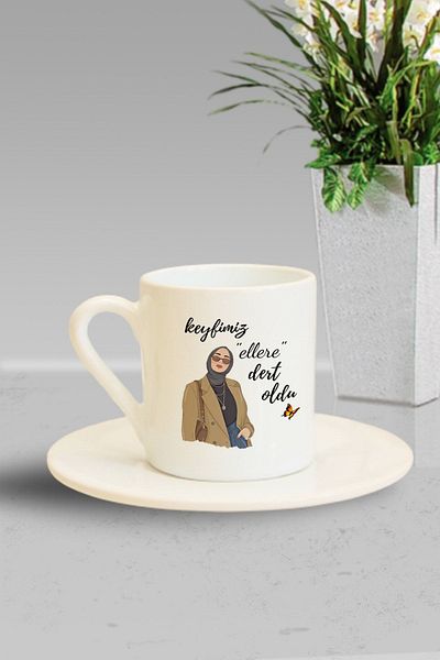 Hediyexpres Our Delight Was Hurt with Hands Women's Printed Turkish Coffee Cup with Hijab