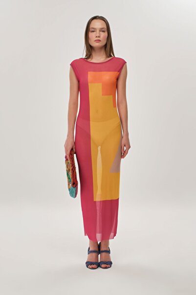 Eda Taşpınar Back Low-cut Chiffon Dress no.2 TEKS-00057