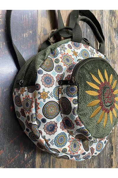 Street Bag Rucsac rotund brodat Fargin Bohemian - Impermeabil, pentru calatorii zilnice