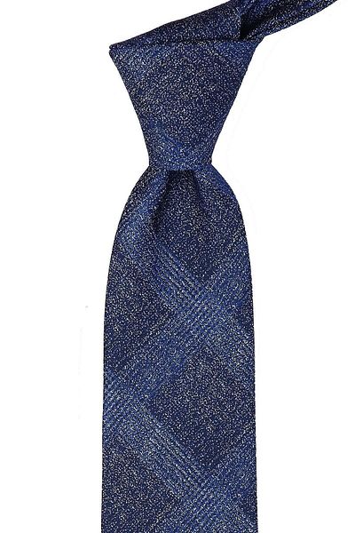 Kravatkolik Blue Classic Tie with Self Pattern Handkerchief Kk9585