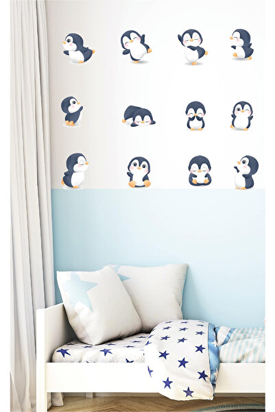 Ayza Tasarım Sevimli Komik Penguen Temalı Çocuk Odası Duvar Sticker Seti Duva...