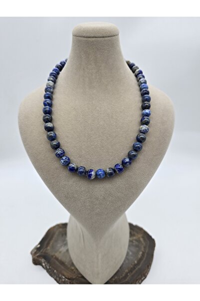 NBS Beautiful Naturel Stones قلادة من اللازورد الطبيعي الحقيقي - 8 مم، 40 سم ...