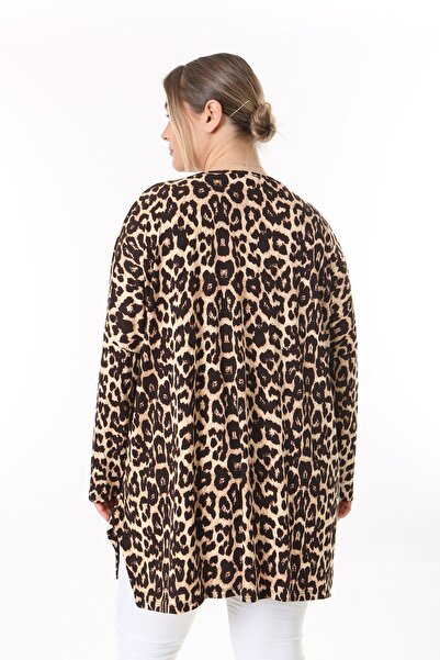 XL Modam Leopard Patterned Lycra Long Sleeve Women's Tunic