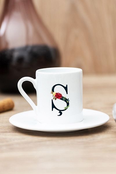 Hediyedukkani White Letter S Floral Design Turkish Coffee Cup