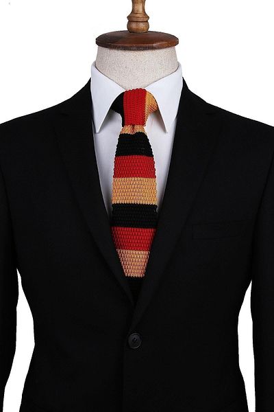 Kravatkolik Yellow - Red Line Pattern Knitted Tie Ör8291