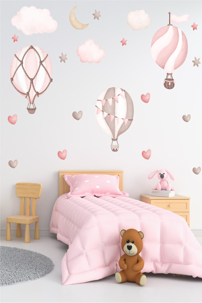 Ayza Tasarım مجموعة ملصقات حائط على شكل بالون طائر في السماء ونجمة القمر والق...