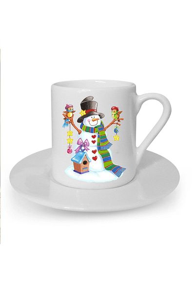 Kumbara Hediyelik New Year Christmas Themed Printed White Turkish Coffee Cup