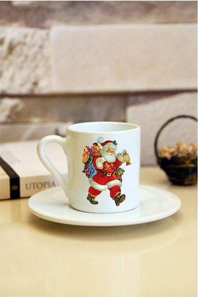 Kumbara Hediyelik The Most Beautiful New Year Christmas Themed Printed White Turkish Coffee Cup