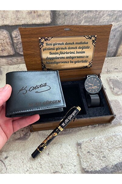 sihirlihediyem Kişiye Özel Atatürk Cüzdan, Saat Ve Kalem Seti