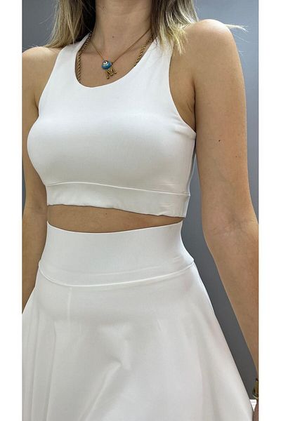 ModaMaine White Crop Top and Top Shorts Skirt Set - Women