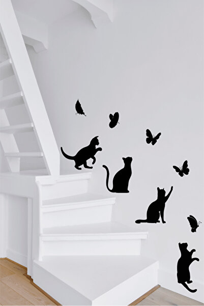 Ayza Tasarım Set de autocolante de perete pentru camera copiilor, pisici negr...