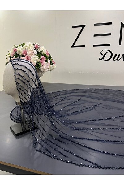ZEN DUVAK Lacivert Nakış Duvak