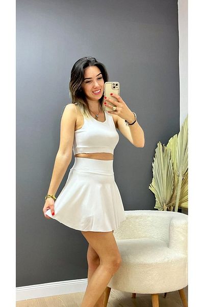 ModaMaine White Crop Top and Top Shorts Skirt Set - Women