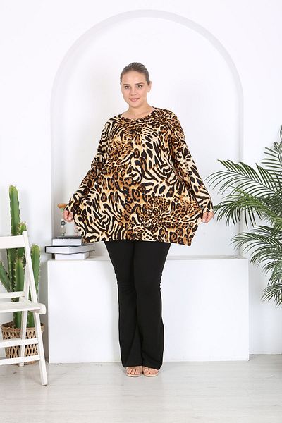 XL Modam xlmodam Plus Size leopard lycra long-sleeve tunic