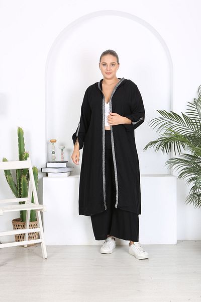 XL Modam Σετ γυναικείο παντελόνι και ζακέτα από βισκόζη Plus Size