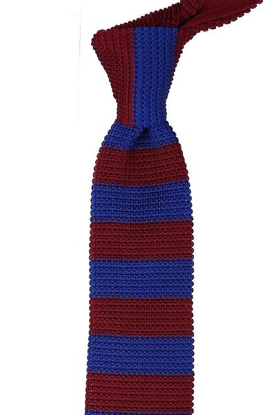 Kravatkolik Claret Red - Blue Line Pattern Knitted Tie Ör8294